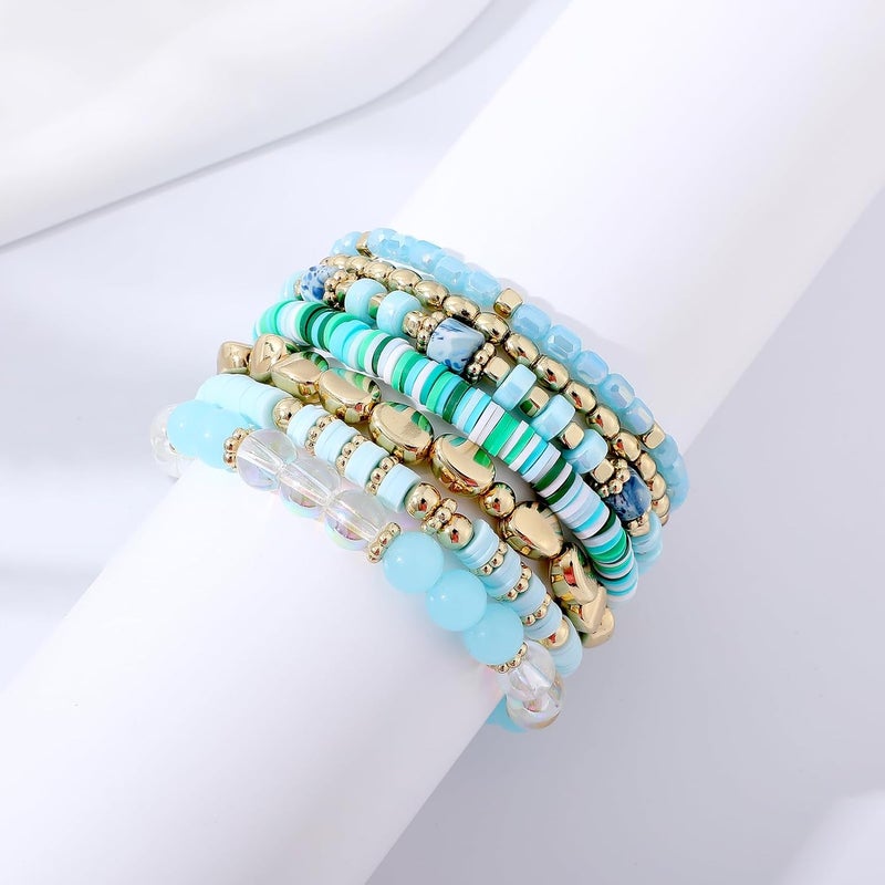 GOOJIDS Surfer Heishi Clay Bead Bracelets for Women Bohemian Stackable Gold Plated Beaded Stretch Bracelets Elastic Layering Friendship Bracelets Set Boho Jewelry - Image 2